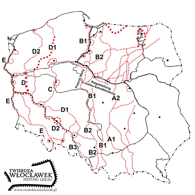 Mapa umocnień niemieckich na ziemiach polskich 1944